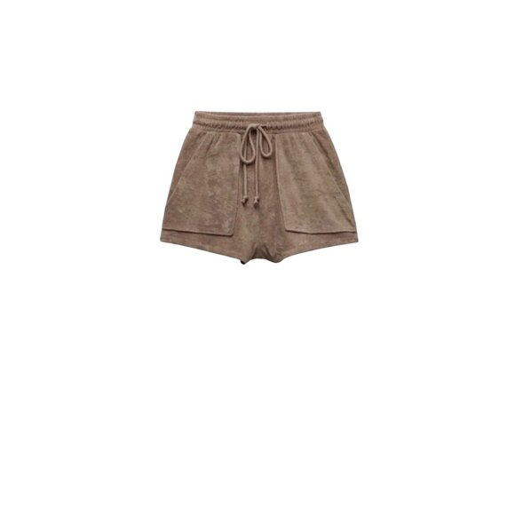 Zara Pants - Zara Womens Brown Terry Cloth Shorts Elastic Waist & Drawstring Large Comfy